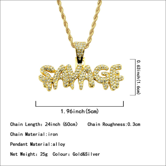 Wholesale Alloy Men's Fashion Cool Diamond Letter Pendant Necklace With Twist Chain