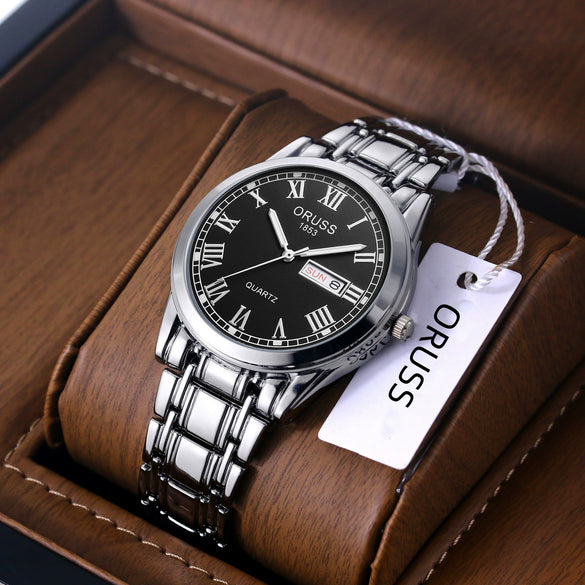 Wholesale Alloy Men's Quartz Watch Fashion Allmatch Waterproof Luminous Double Calendar Round Roman Scale