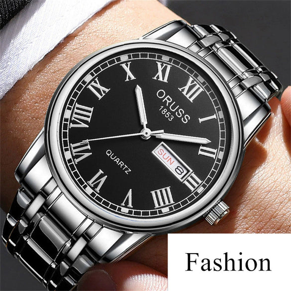 Wholesale Alloy Men's Quartz Watch Fashion Allmatch Waterproof Luminous Double Calendar Round Roman Scale
