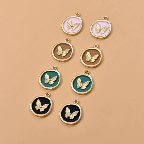 Wholesale Alloy Metal Butterfly Irregular Round Pendant Diy Handmade Jewelry Accessories With Gold Electroplating