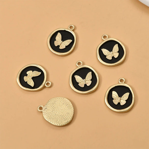 Wholesale Alloy Metal Butterfly Irregular Round Pendant Diy Handmade Jewelry Accessories With Gold Electroplating