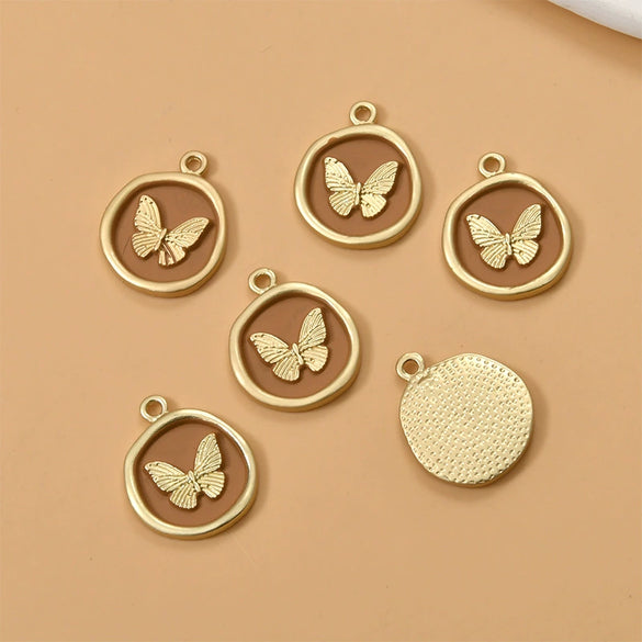 Wholesale Alloy Metal Butterfly Irregular Round Pendant Diy Handmade Jewelry Accessories With Gold Electroplating