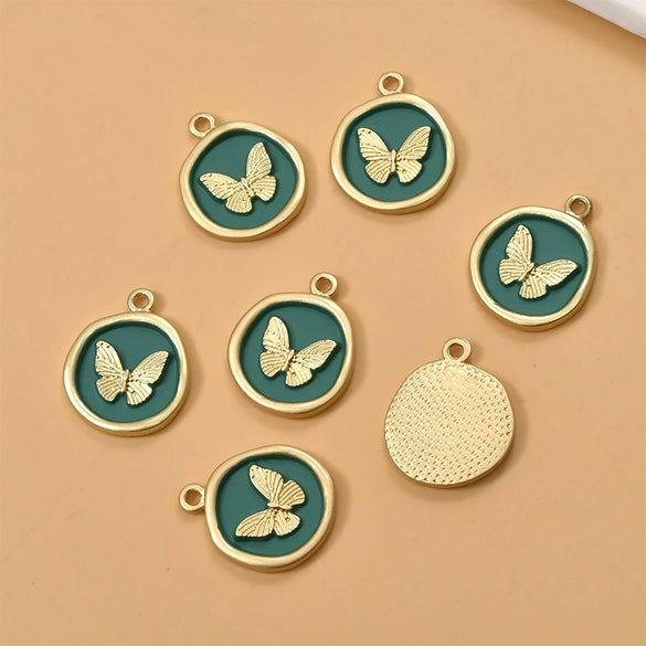 Wholesale Alloy Metal Butterfly Irregular Round Pendant Diy Handmade Jewelry Accessories With Gold Electroplating
