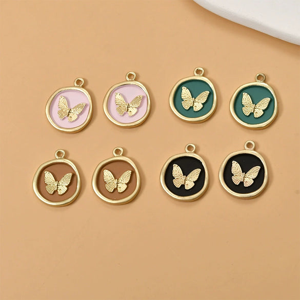 Wholesale Alloy Metal Butterfly Irregular Round Pendant Diy Handmade Jewelry Accessories With Gold Electroplating
