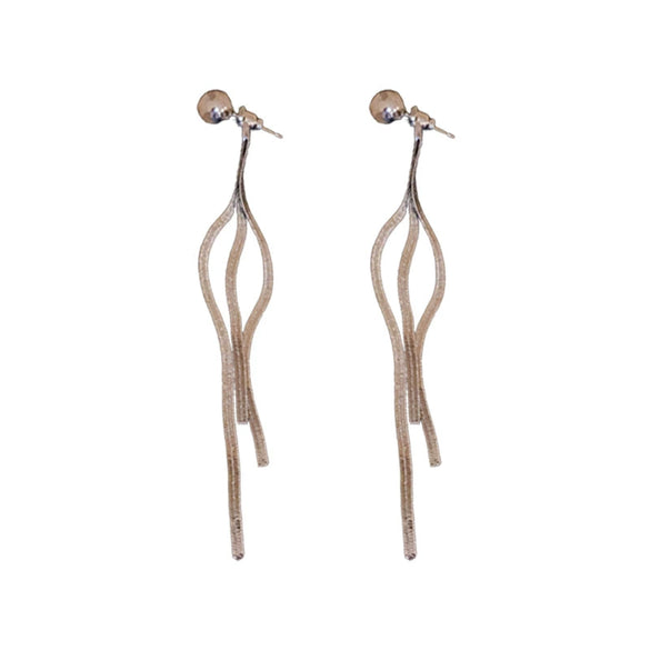 Wholesale Alloy Metallic Geometric Electroplated Two Long Tassel Pin Earrings For Women