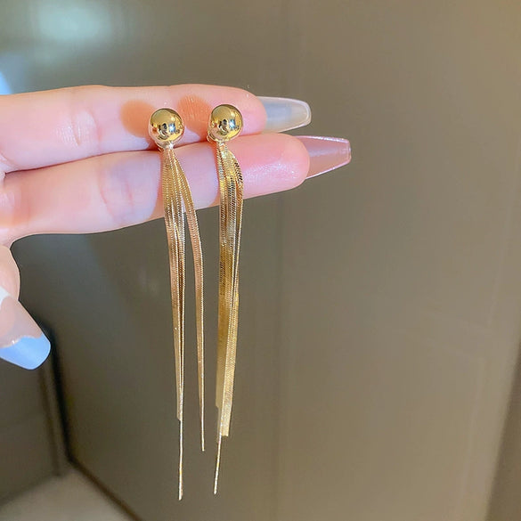 Wholesale Alloy Metallic Geometric Electroplated Two Long Tassel Pin Earrings For Women