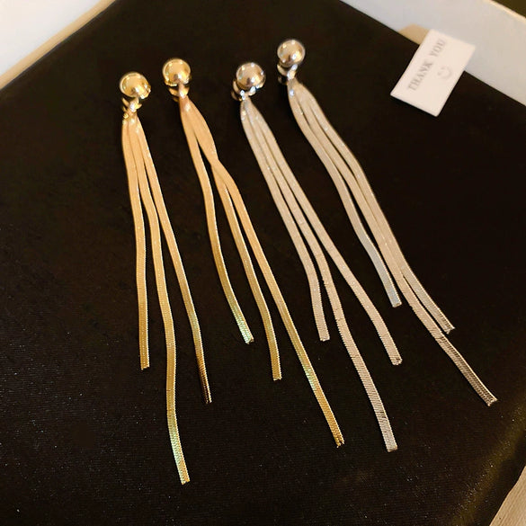 Wholesale Alloy Metallic Geometric Electroplated Two Long Tassel Pin Earrings For Women