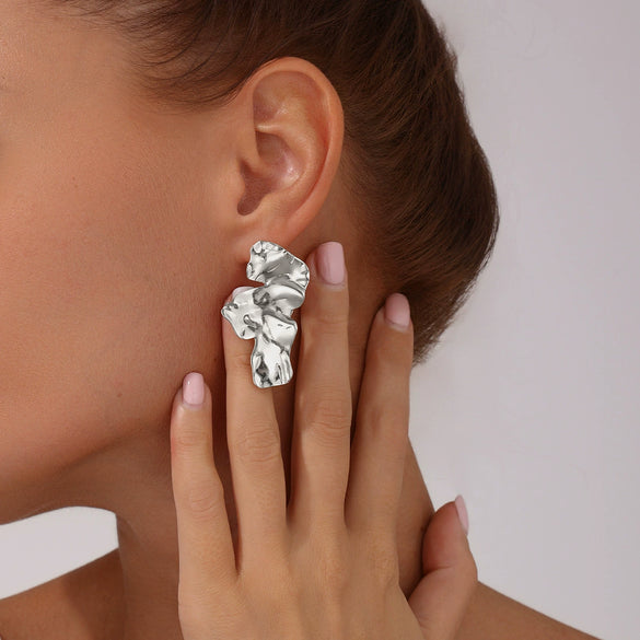Wholesale Alloy Metallic Pleated Irregular Geometric Electroplated Earrings For Women