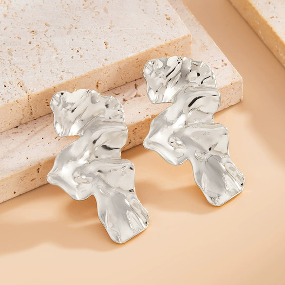 Wholesale Alloy Metallic Pleated Irregular Geometric Electroplated Earrings For Women