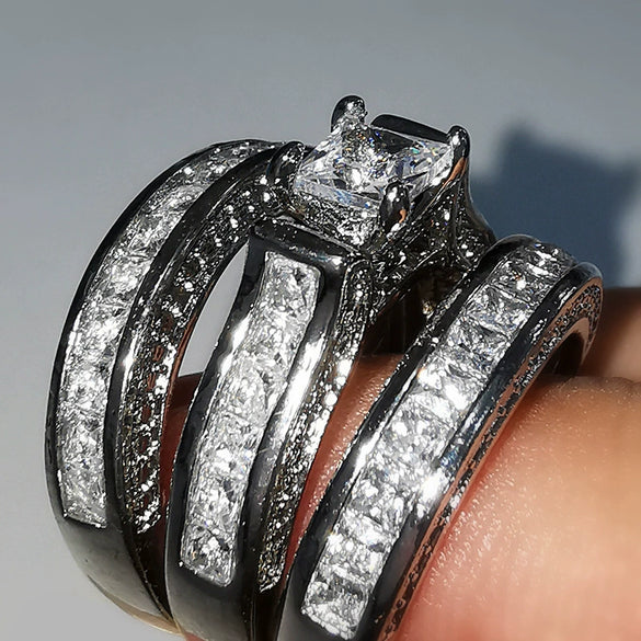 Wholesale Alloy Microinlaid Zircon Ring Threepiece Set Light Luxury Geometric Women's Jewelry