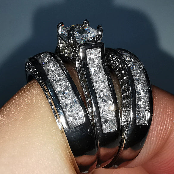 Wholesale Alloy Microinlaid Zircon Ring Threepiece Set Light Luxury Geometric Women's Jewelry