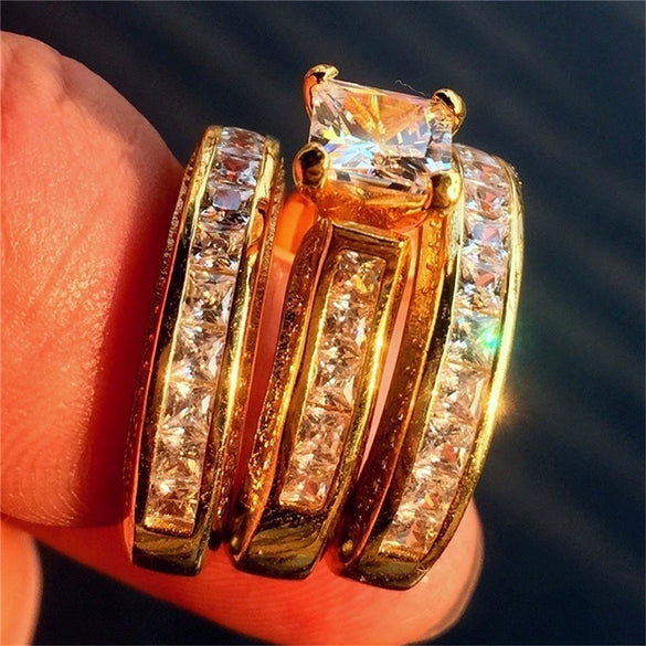 Wholesale Alloy Microinlaid Zircon Ring Threepiece Set Light Luxury Geometric Women's Jewelry