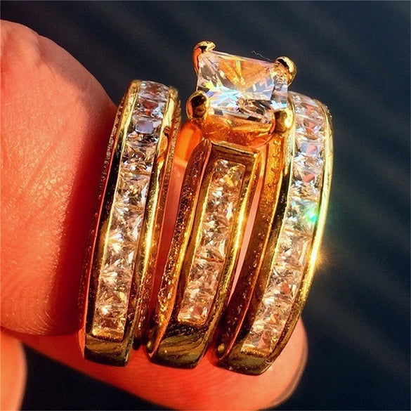 Wholesale Alloy Microinlaid Zircon Ring Threepiece Set Light Luxury Geometric Women's Jewelry