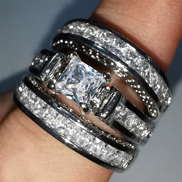 Wholesale Alloy Microinlaid Zircon Ring Threepiece Set Light Luxury Geometric Women's Jewelry