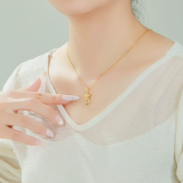 Wholesale Alloy Micropaved Zircon Small Fox Pendant Necklace Plated 24K Gold For Women