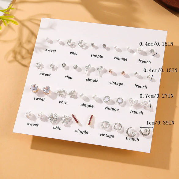 Wholesale Alloy Mini Earrings Multistyle Set With Hollow Love And Snowflake Shapes For Ladies