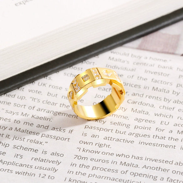 Wholesale Alloy Minimalist Geometric Halfcircle Inlaid Zircon Electroplated Ring