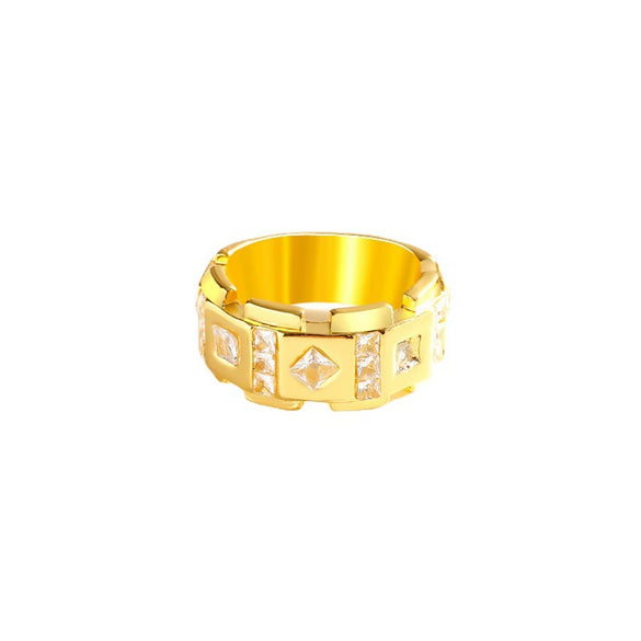 Wholesale Alloy Minimalist Geometric Halfcircle Inlaid Zircon Electroplated Ring