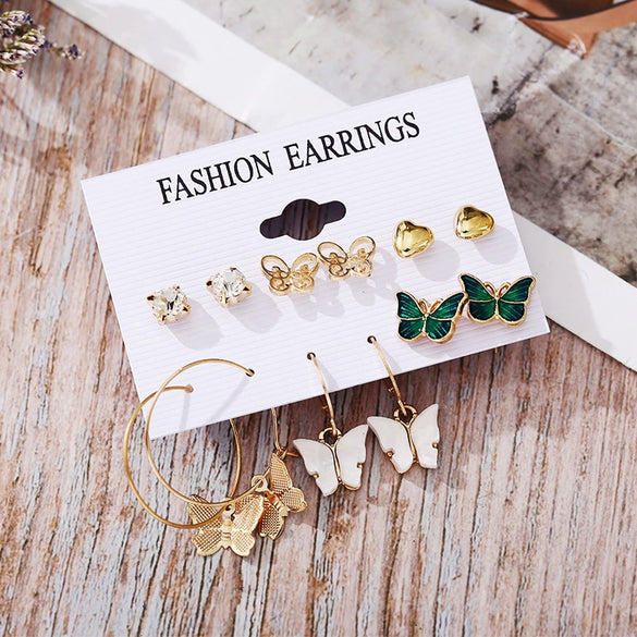 Wholesale Alloy Moon Snake Earrings Set With Creative Simple Butterfly Design And Inlaid Vertical Diamond