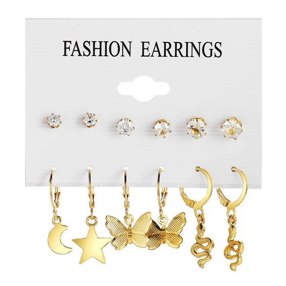 Wholesale Alloy Moon Snake Earrings Set With Creative Simple Butterfly Design And Inlaid Vertical Diamond