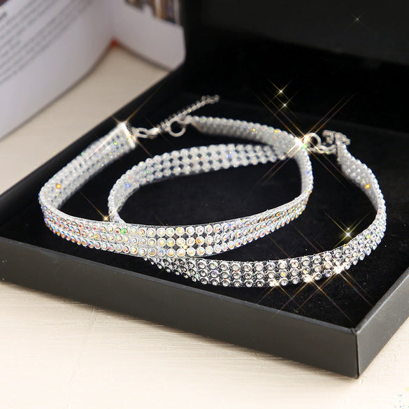 Wholesale Alloy Multi Layer Choker Neck Chain With Diamond Elements