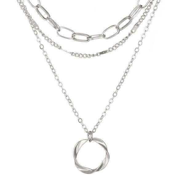 Wholesale Alloy Multilayer Exaggerated Thick Chain Stacked Women's Punk Hiphop Circle Pendant Necklace With Geometric Style And Electroplating