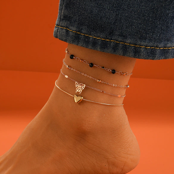 Wholesale Alloy Multilayer Love Butterfly Anklet For Women