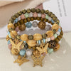 Wholesale Alloy Multilayer Wooden Beaded Bohemian Style Bracelet With Butterfly Pendant And Electroplating Treatment