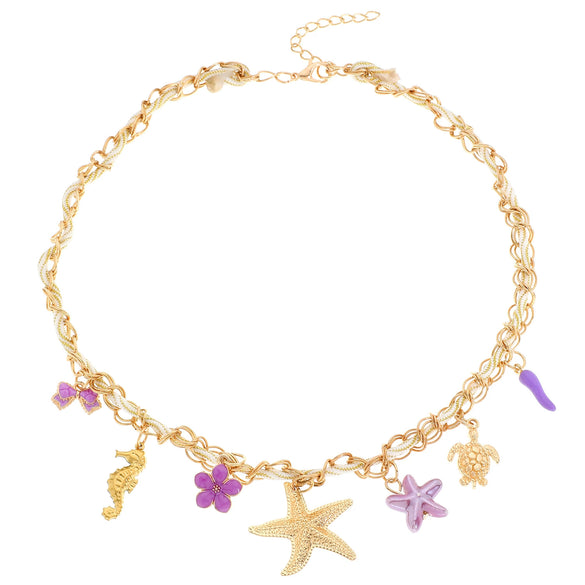 Wholesale Alloy Necklace With Dolphin Shell Conch Starfish Animal Zodiac Pendant Electroplated Design For Women