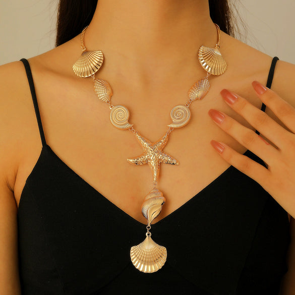 Wholesale Alloy Necklace With Dolphin Shell Conch Starfish Animal Zodiac Pendant Electroplated Design For Women