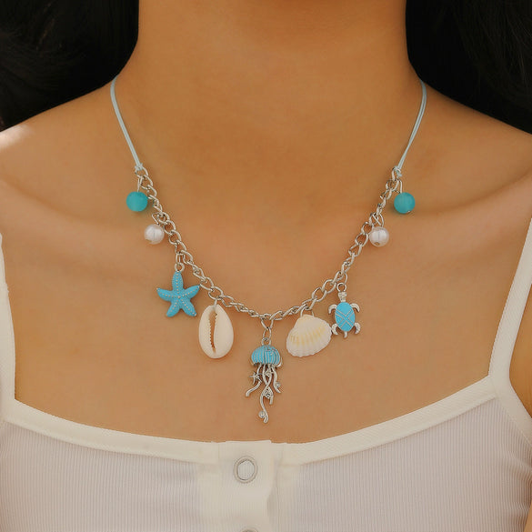 Wholesale Alloy Necklace With Dolphin Shell Conch Starfish Animal Zodiac Pendant Electroplated Design For Women