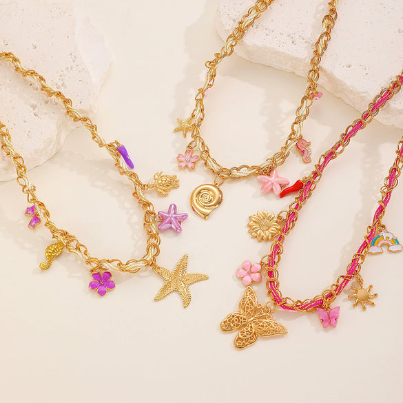 Wholesale Alloy Necklace With Dolphin Shell Conch Starfish Animal Zodiac Pendant Electroplated Design For Women