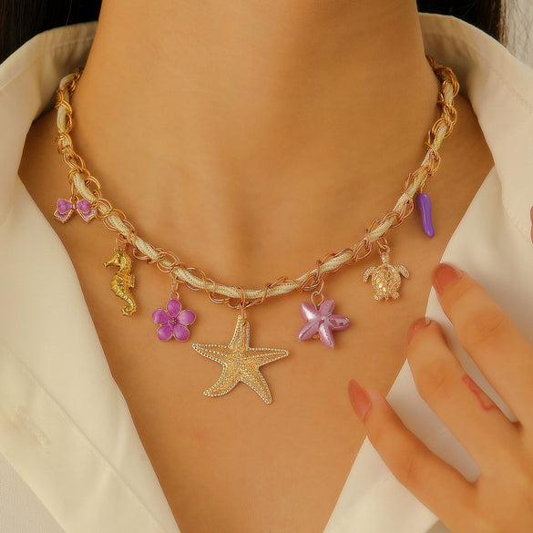 Wholesale Alloy Necklace With Dolphin Shell Conch Starfish Animal Zodiac Pendant Electroplated Design For Women