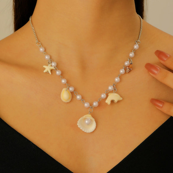 Wholesale Alloy Necklace With Dolphin Shell Conch Starfish Animal Zodiac Pendant Electroplated Design For Women