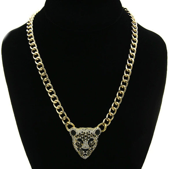 Wholesale Alloy Necklace With Leopard Head Design And Snake Bone Chain Electroplated