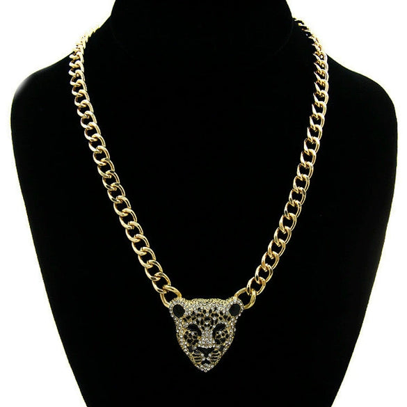 Wholesale Alloy Necklace With Leopard Head Design And Snake Bone Chain Electroplated