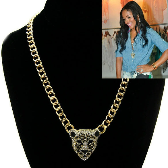 Wholesale Alloy Necklace With Leopard Head Design And Snake Bone Chain Electroplated