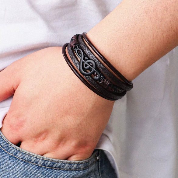 Wholesale Alloy Note Bracelet Unisex Multilayer Leather Braided Magnetic Buckle Retro With Letters Numbers Text Pattern Seiko Design