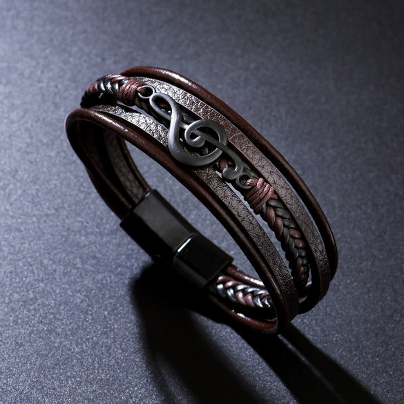Wholesale Alloy Note Bracelet Unisex Multilayer Leather Braided Magnetic Buckle Retro With Letters Numbers Text Pattern Seiko Design
