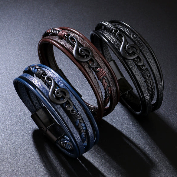 Wholesale Alloy Note Bracelet Unisex Multilayer Leather Braided Magnetic Buckle Retro With Letters Numbers Text Pattern Seiko Design
