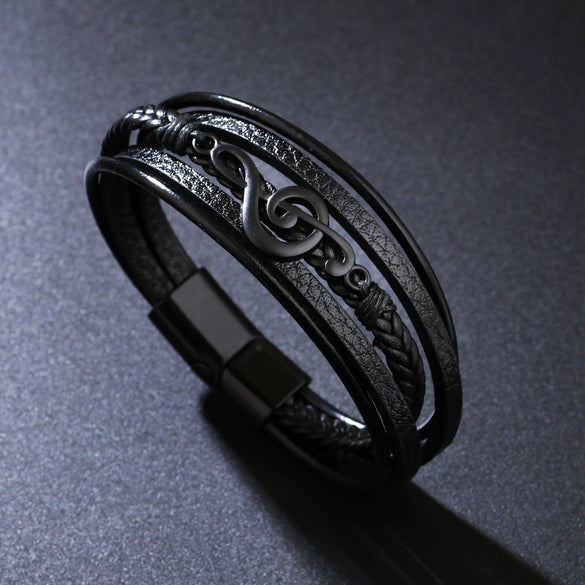 Wholesale Alloy Note Bracelet Unisex Multilayer Leather Braided Magnetic Buckle Retro With Letters Numbers Text Pattern Seiko Design
