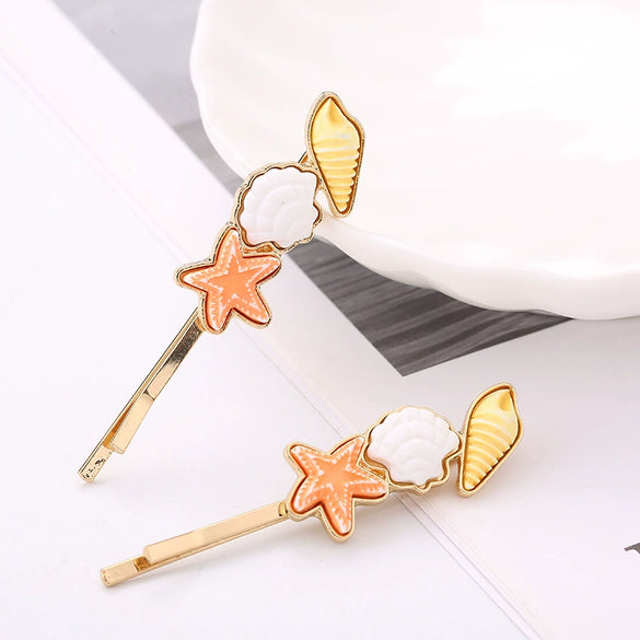 Wholesale Alloy Ocean Style Starfish Shell Conch Hairpin Hair Accessories For Women With Electroplating