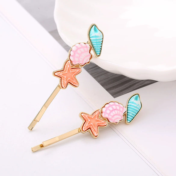 Wholesale Alloy Ocean Style Starfish Shell Conch Hairpin Hair Accessories For Women With Electroplating