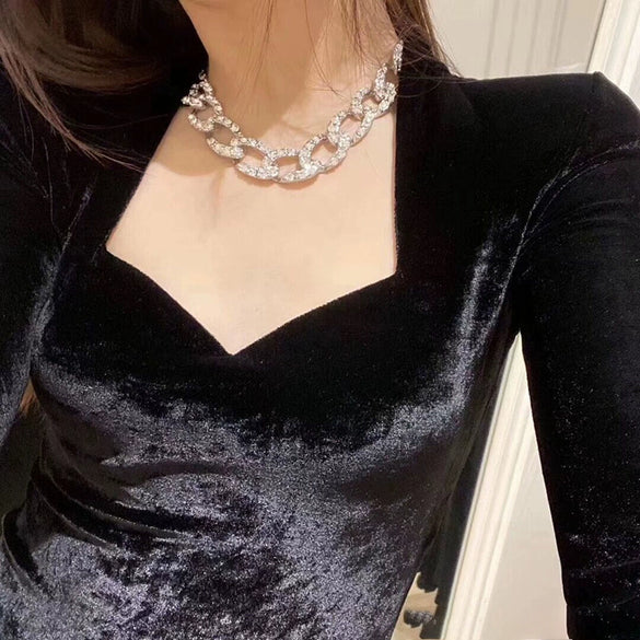 Wholesale Alloy Ochain Necklace With Mixed Gem Inlay Electroplating And Geometric Style For Women