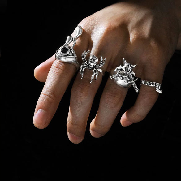 Wholesale Alloy Old Style Geometric Smiley Face Ring Set