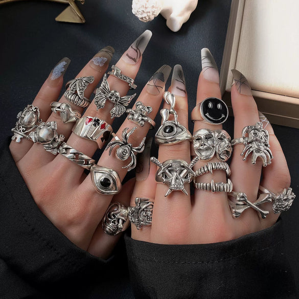 Wholesale Alloy Old Style Geometric Smiley Face Ring Set