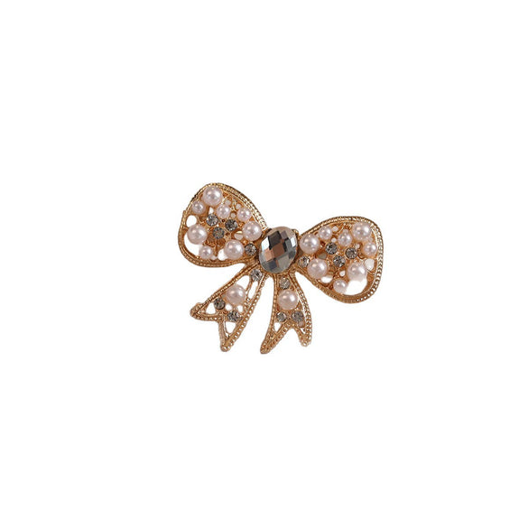 Wholesale Alloy Pearl Bow Antirunning Light Brooch For Women Electroplated Minimalist Style Collar Pin Corsage Accessory