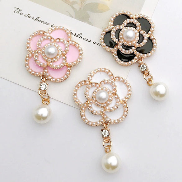Wholesale Alloy Pearl Camellia Pendant Dripping Oil Jewelry Accessories For Mobile Phone Shell Decoration
