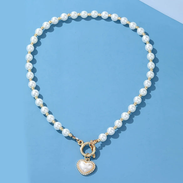 Wholesale Alloy Pearl Chain Necklace With Diamond And Geometric Design For Women French Retro Style