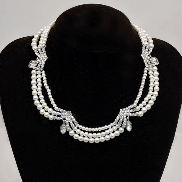 Wholesale Alloy Pearl Diamond Multi Layer Clavicle Necklace For Women With Geometric Style And Electroplating Treatment